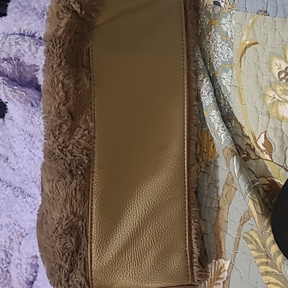 bebe Tan Faux Fur Tote with Gold Handles. Normal Wear On Handles. Rare Bag - Picture 7 of 9